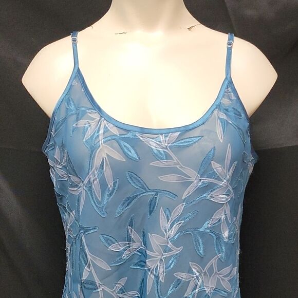 JONES NEW YORK SHEER BLUE FLORAL NEGLIGEE - Picture 4 of 9